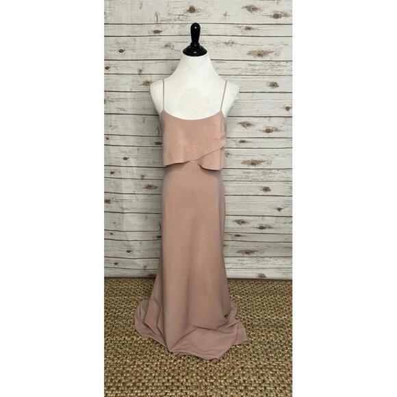 Jenny Yoo buff 'Blake' spaghetti strap flutter top formal evening dress Size 4